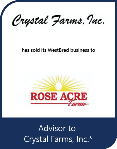 Transaction tombstone for Crystal Farms, Inc.